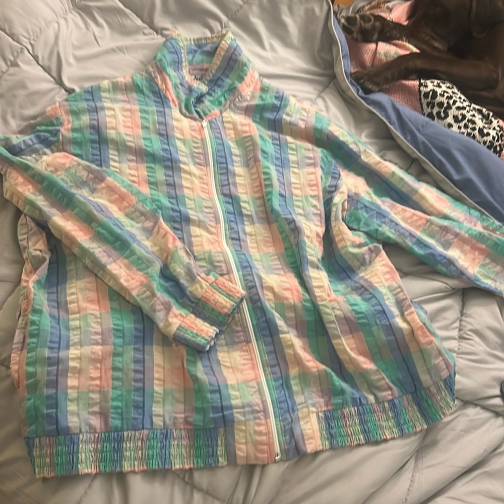 national plaid top vintage pastel gingham zip up collar